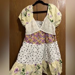 ASOS Floral and crochet babydoll tiered mini dress. Size 8.